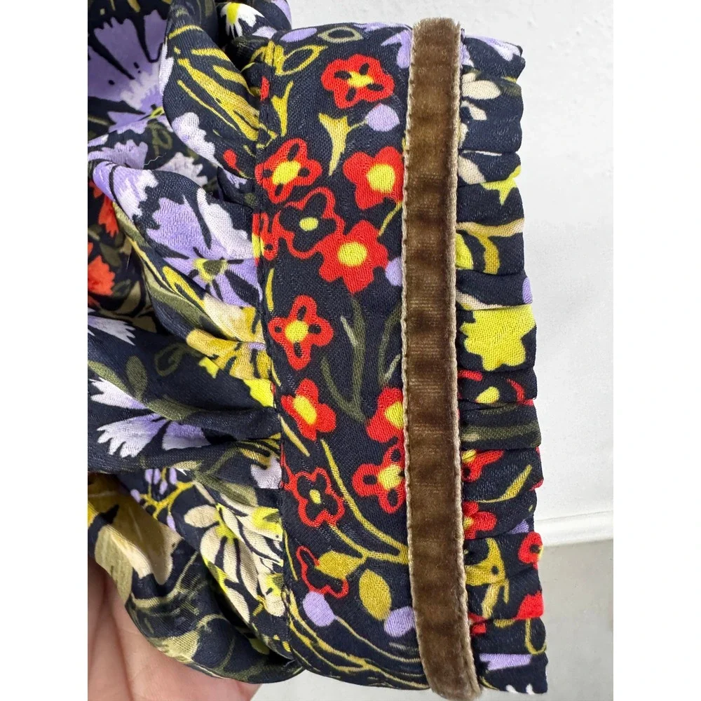 Per Una Navy Wild Garden Floral Shirt Dress Velvet Trim Belted Long Sleeve 10 - Picture 7 of 13